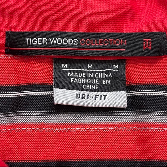Tiger Woods Collection Polo Shirt Mens Medium Red Black Stripes Nike Golf DriFit - Picture 3 of 10